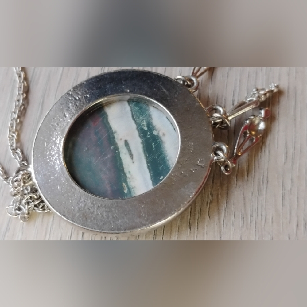 Vintage 15.5" Bloodstone Necklace & Pendant GemstoneSilver Plated Large - Picture 2 of 15